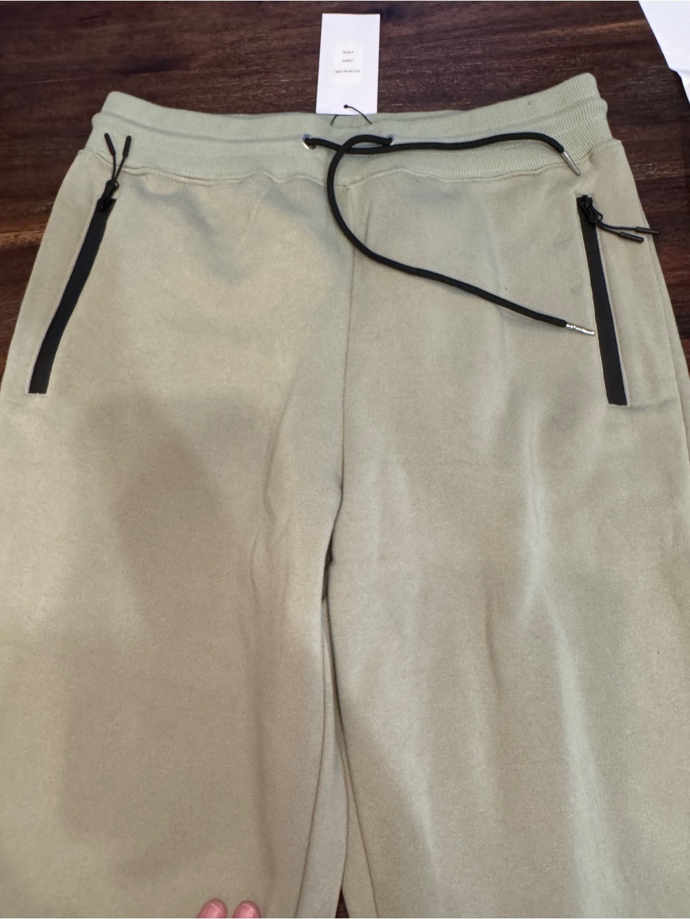 Light Olive Green and Taupe Drawstring Jogger Pants